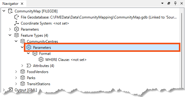 Feature type parameters in the Navigator